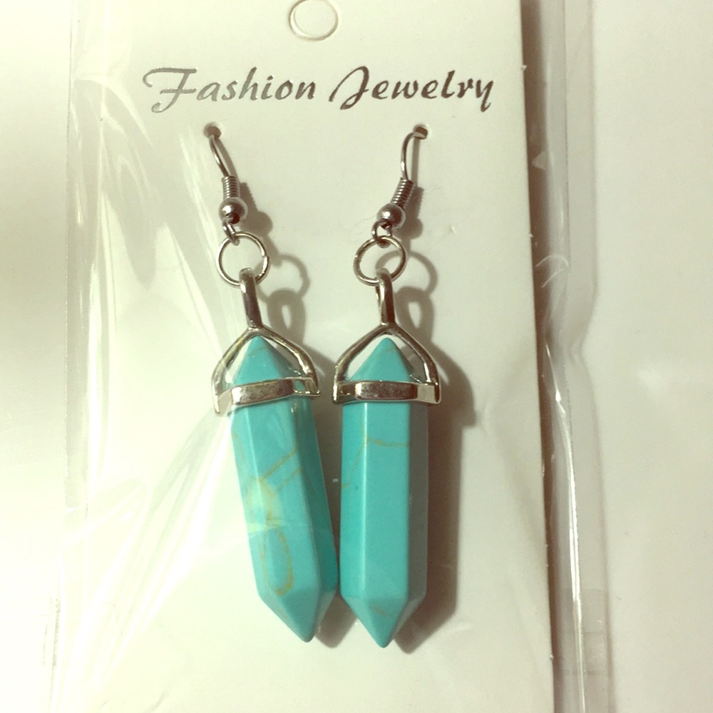 Turquoise howlite bullet shaped healing earrings